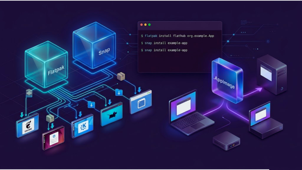 Flatpak, Snap, and AppImage options for installing Linux software