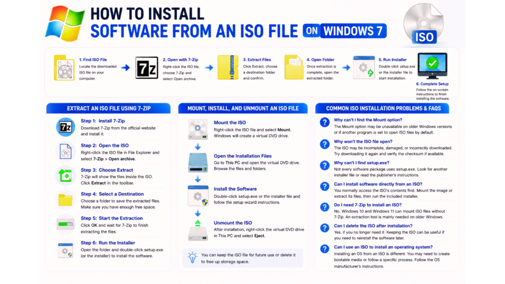 How to install software from an ISO file on Windows 7 using 7-Zip