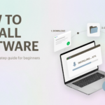 How to install software on a computer step by step, showing the download, installer, and installation process on a Windows laptop