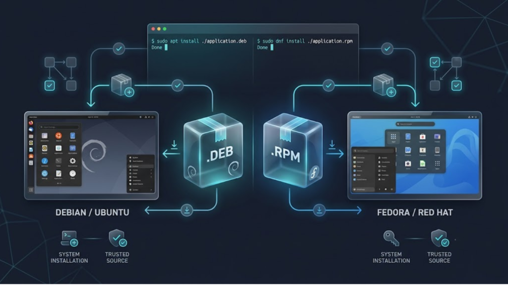Installing DEB and RPM software packages on Linux