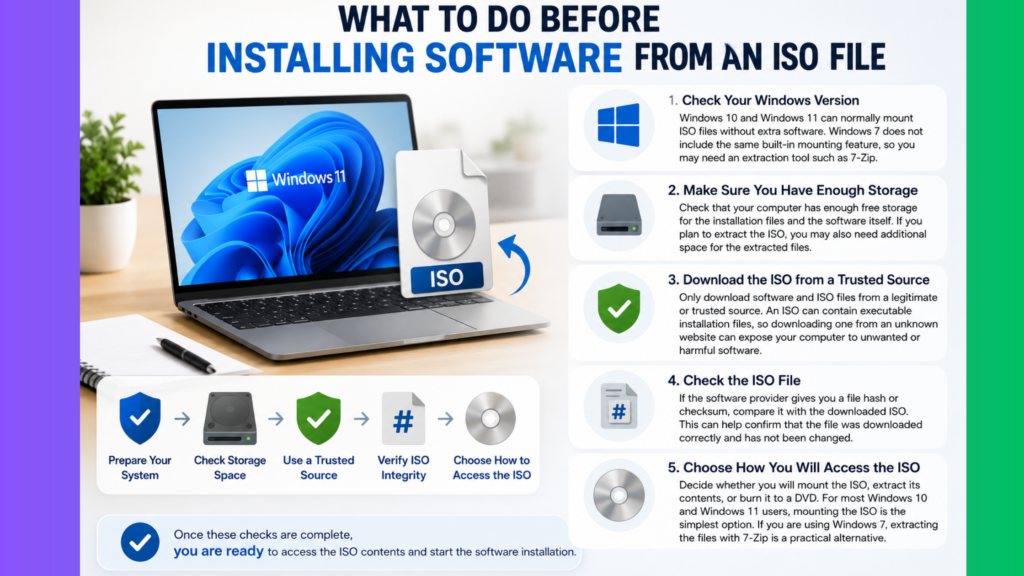 Things to check before installing software from an ISO file