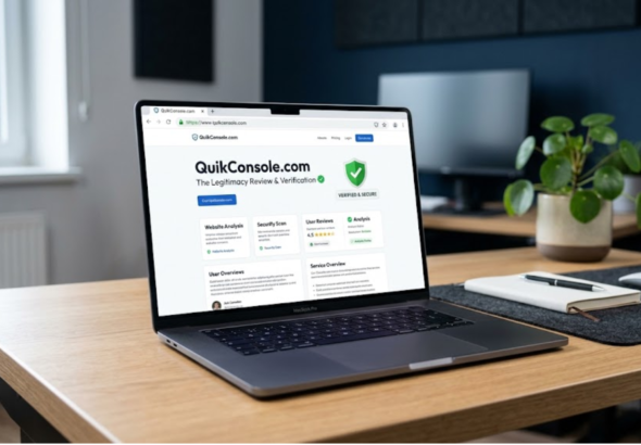 QuikConsole.com website displayed on a laptop screen