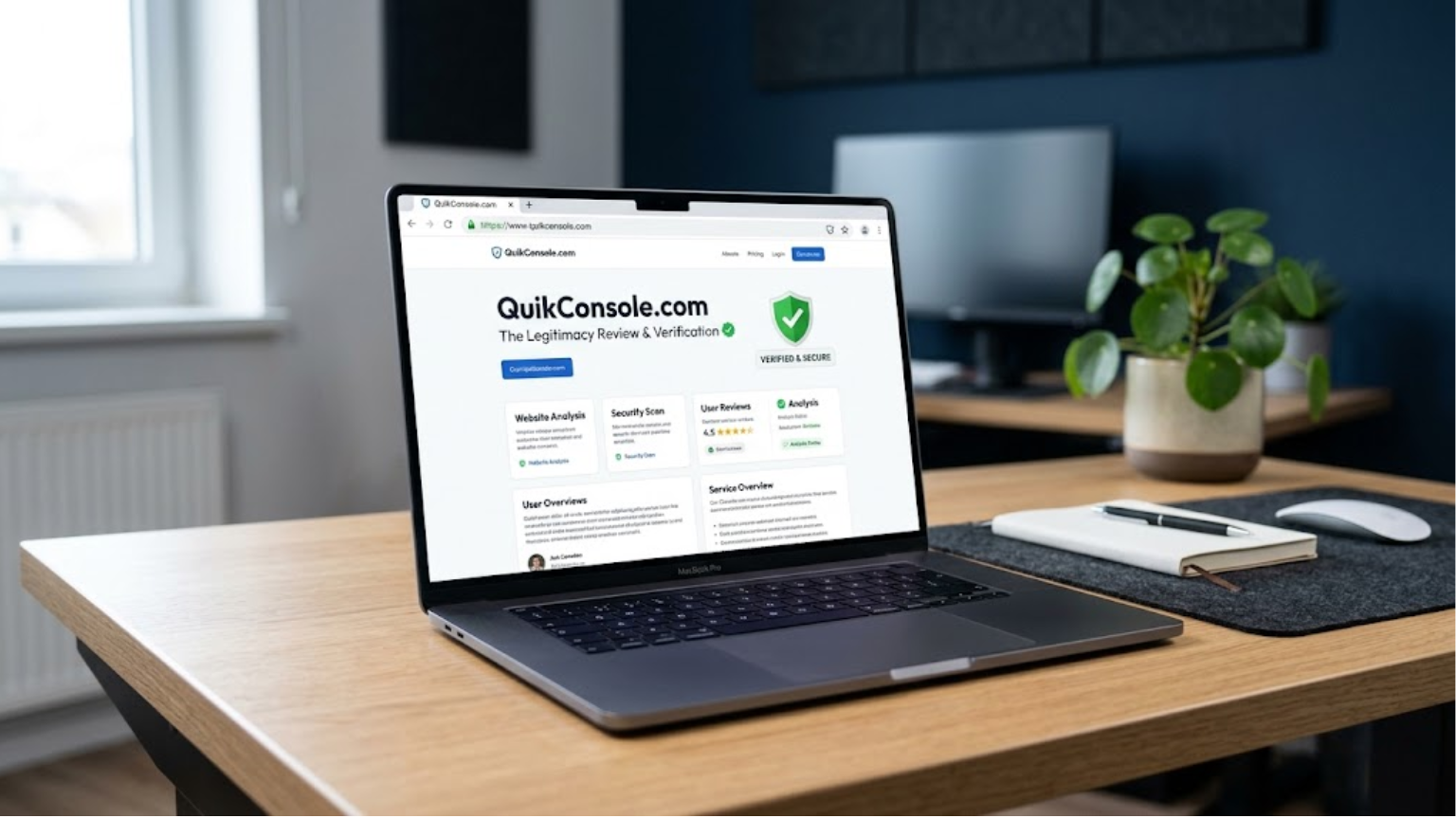 QuikConsole.com website displayed on a laptop screen